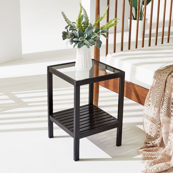Wooden Tempered Glass Side Table