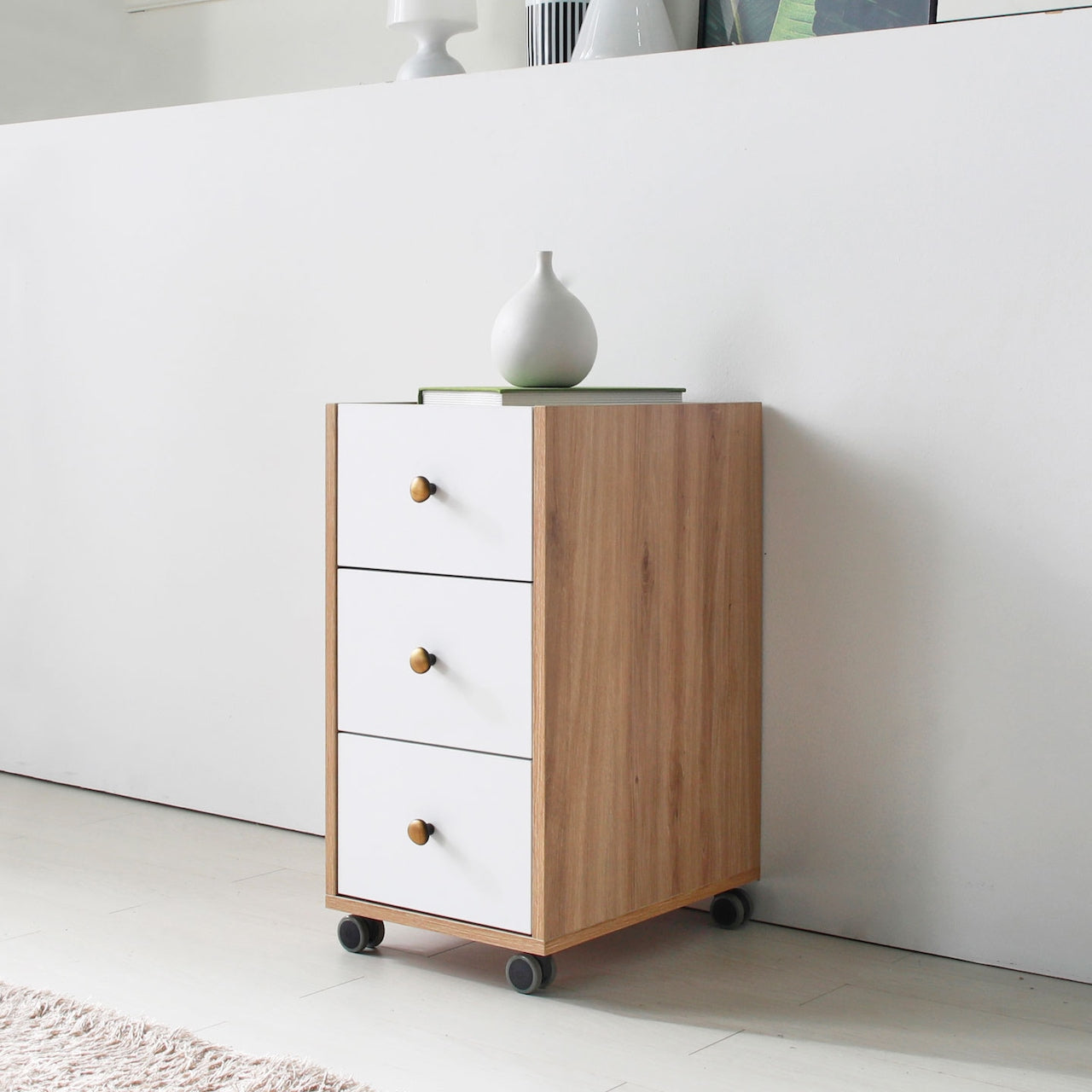 3-Drawer Rolling Storage Cart with Wood Accents