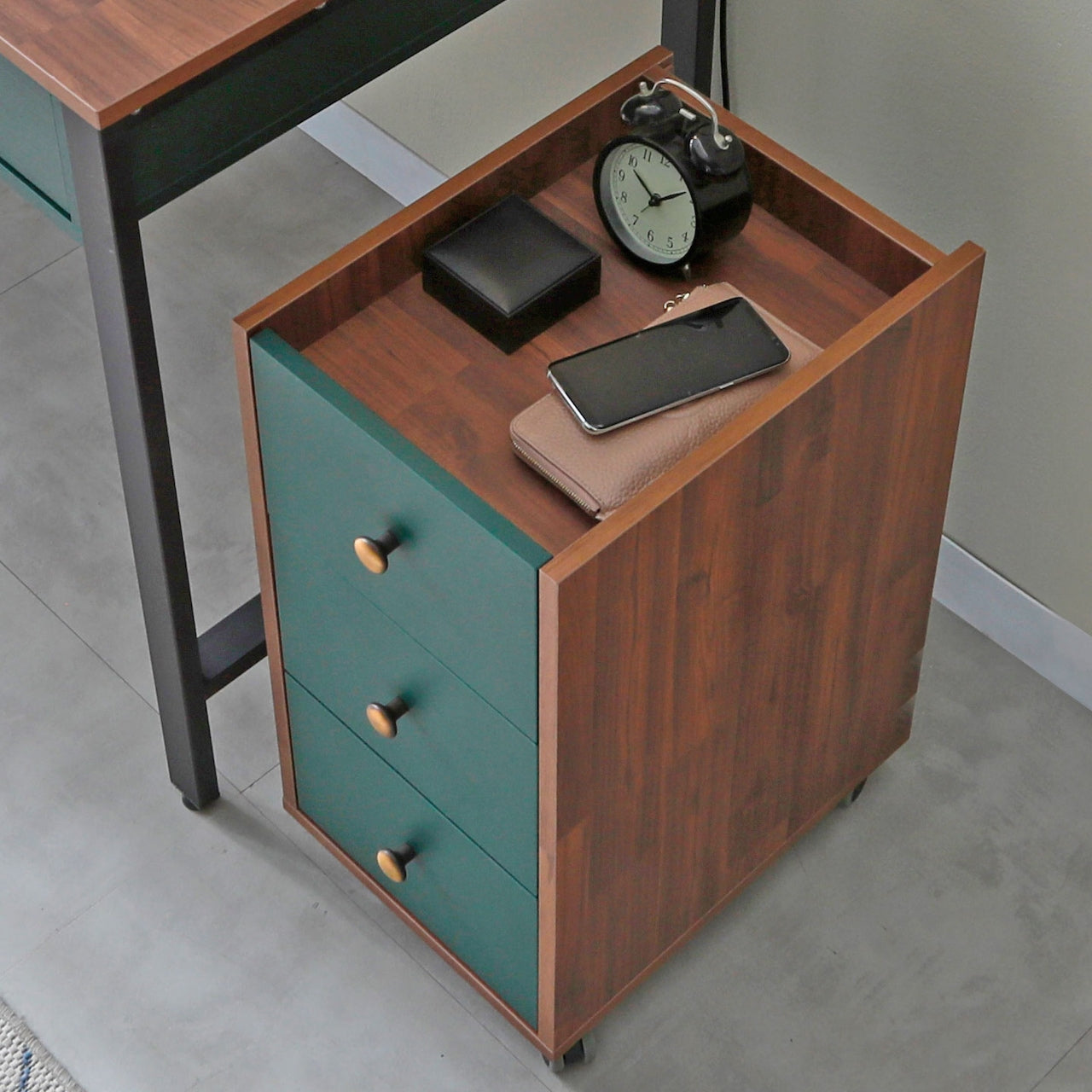 3-Drawer Rolling Storage Cart with Wood Accents