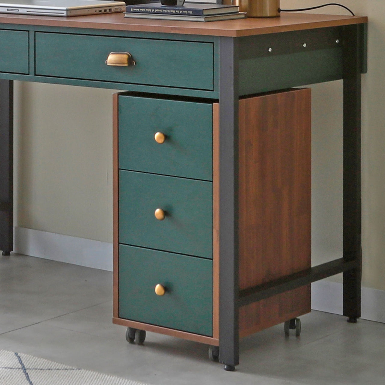 3-Drawer Rolling Storage Cart with Wood Accents