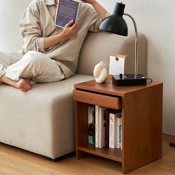 Wooden Bedside Table with Front Magazine Rack