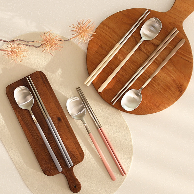 Matte Stainless Steel Spoon & Chopsticks Set of 4