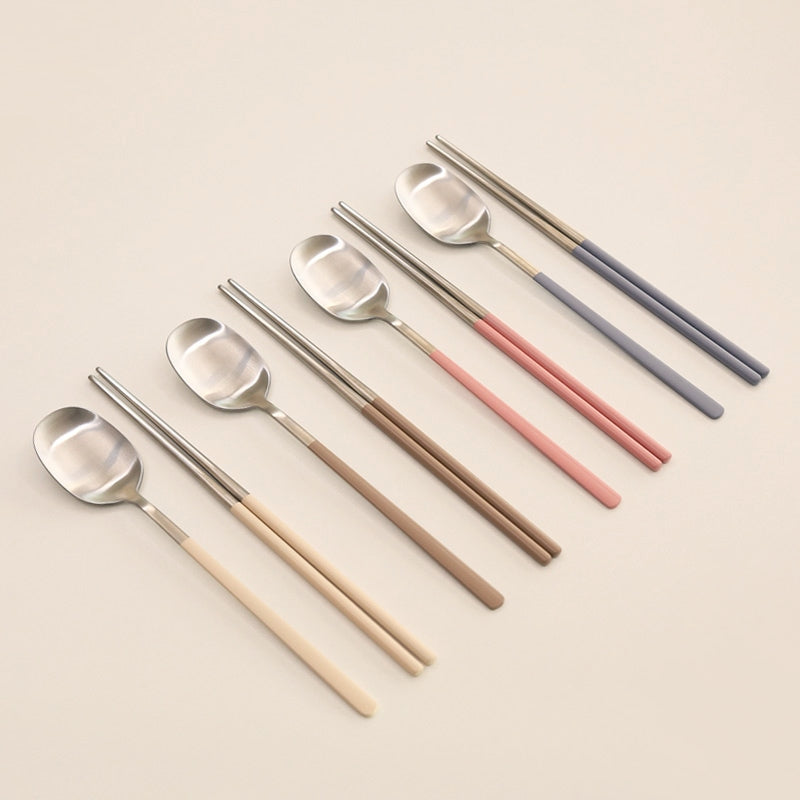 Matte Stainless Steel Spoon & Chopsticks Set of 4