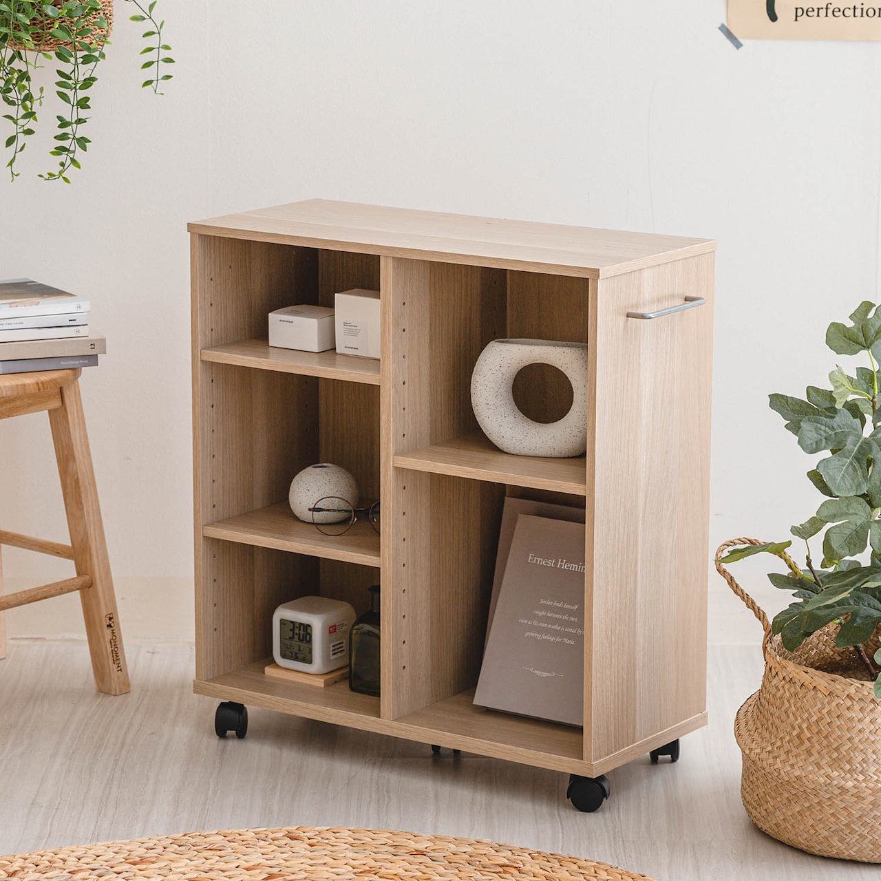 Slim Rolling Wood Utility Cart with Side Hook