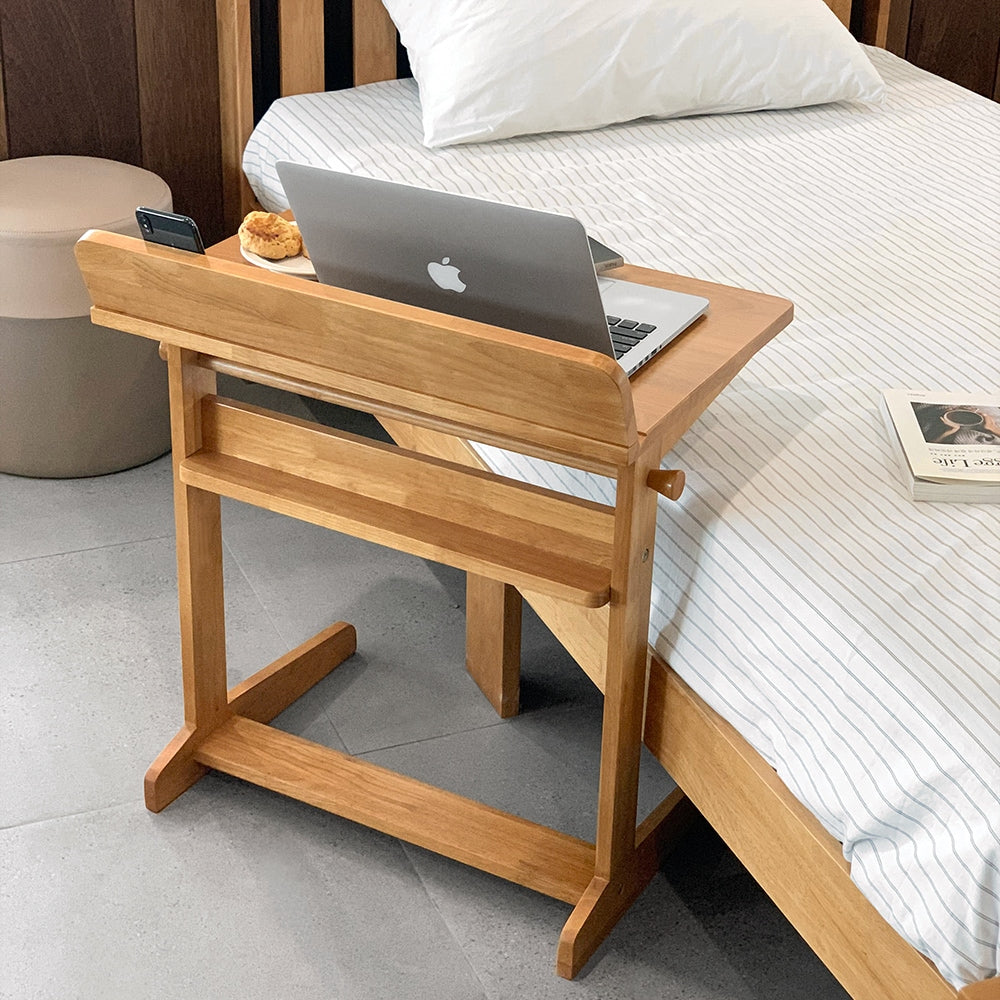 Wood Sofa Side Table with Raised Edge
