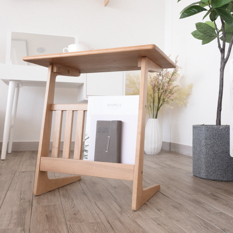 Wooden Side Table with Magazine Rack