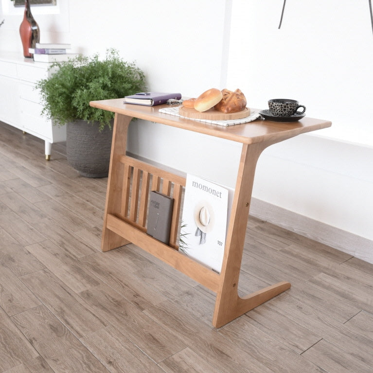 Wooden Side Table with Magazine Rack