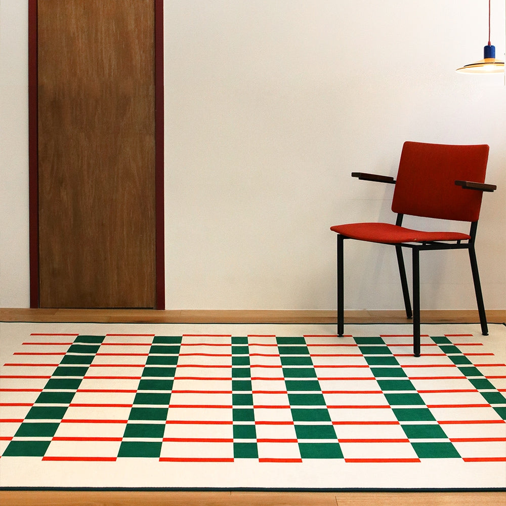 Checkered Chenille Mid-Century Area Rug