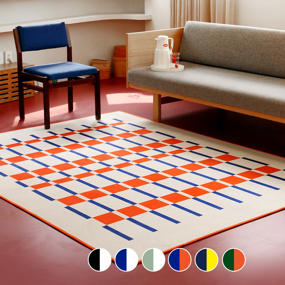 Checkered Chenille Mid-Century Area Rug