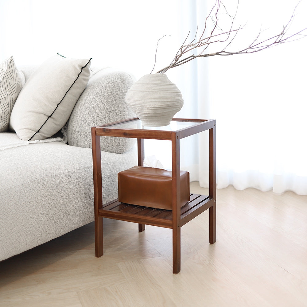 Wooden Tempered Glass Side Table