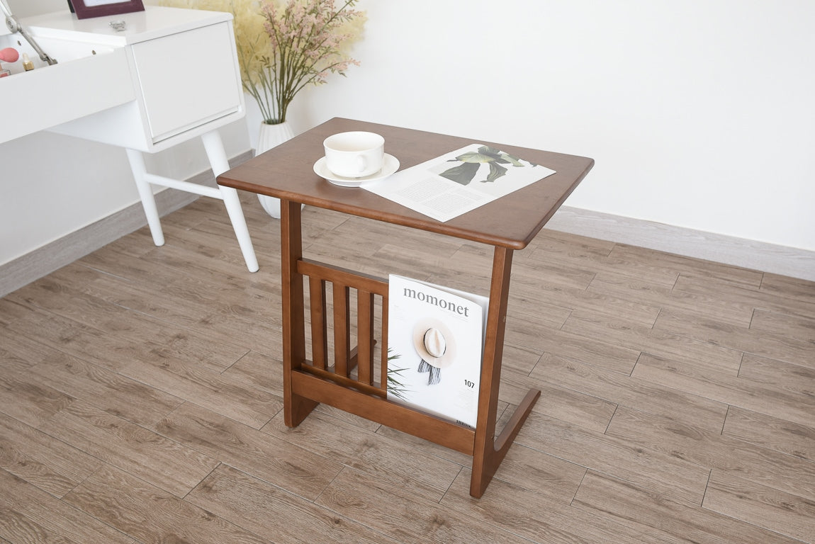Wooden Side Table with Magazine Rack