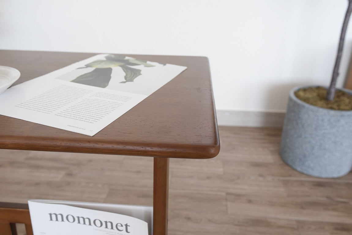 Wooden Side Table with Magazine Rack