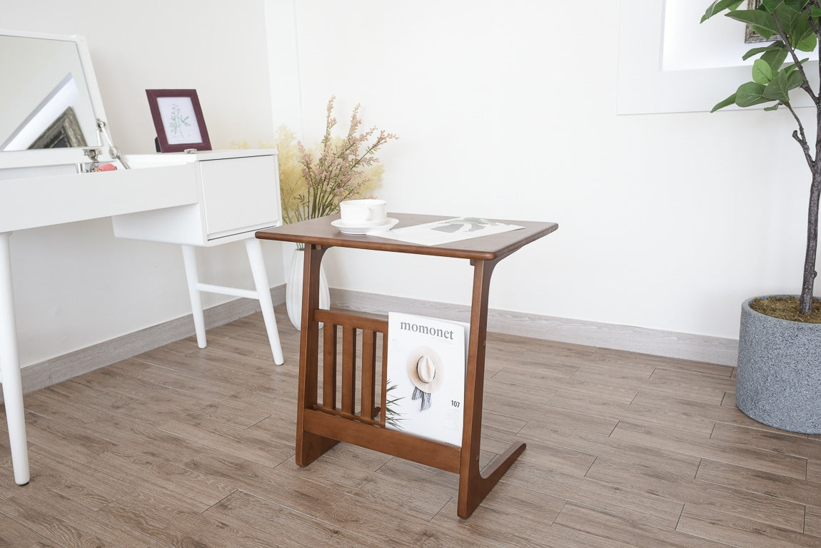 Wooden Side Table with Magazine Rack