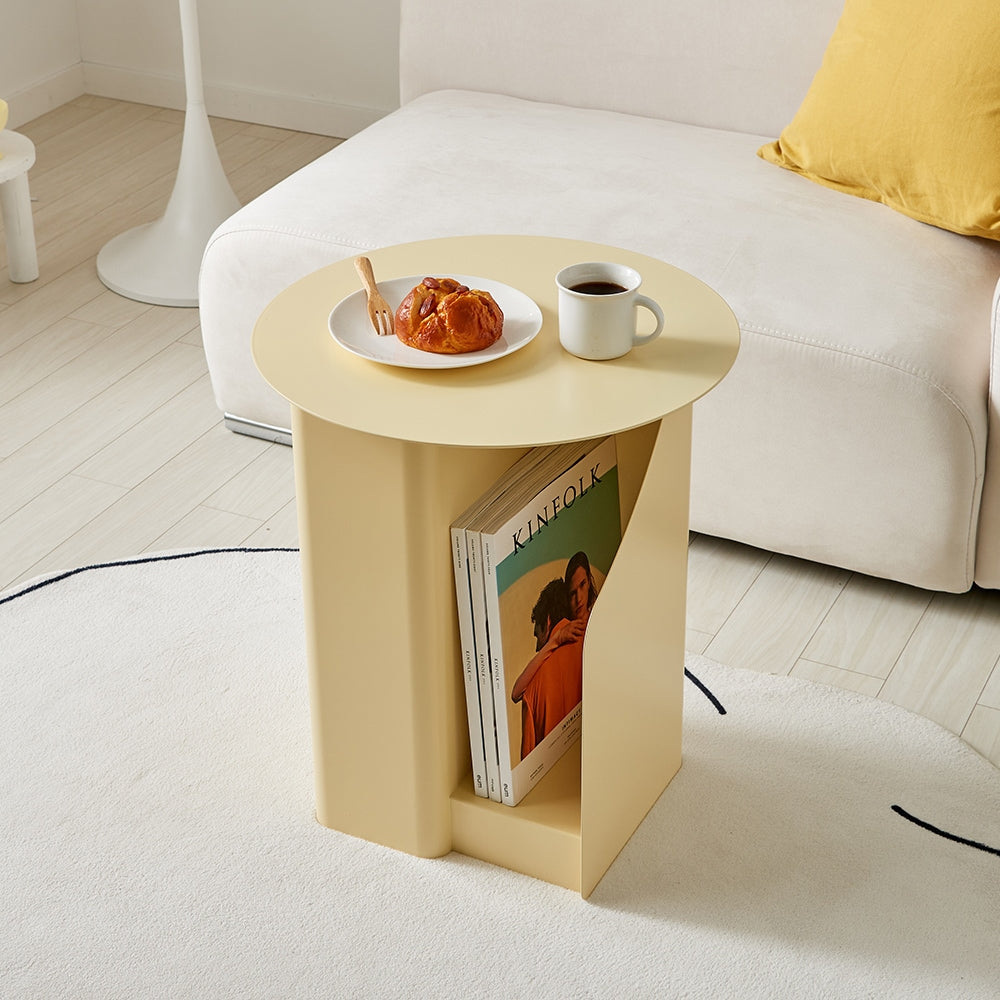 Round Side Table with Built-In Bookshelf