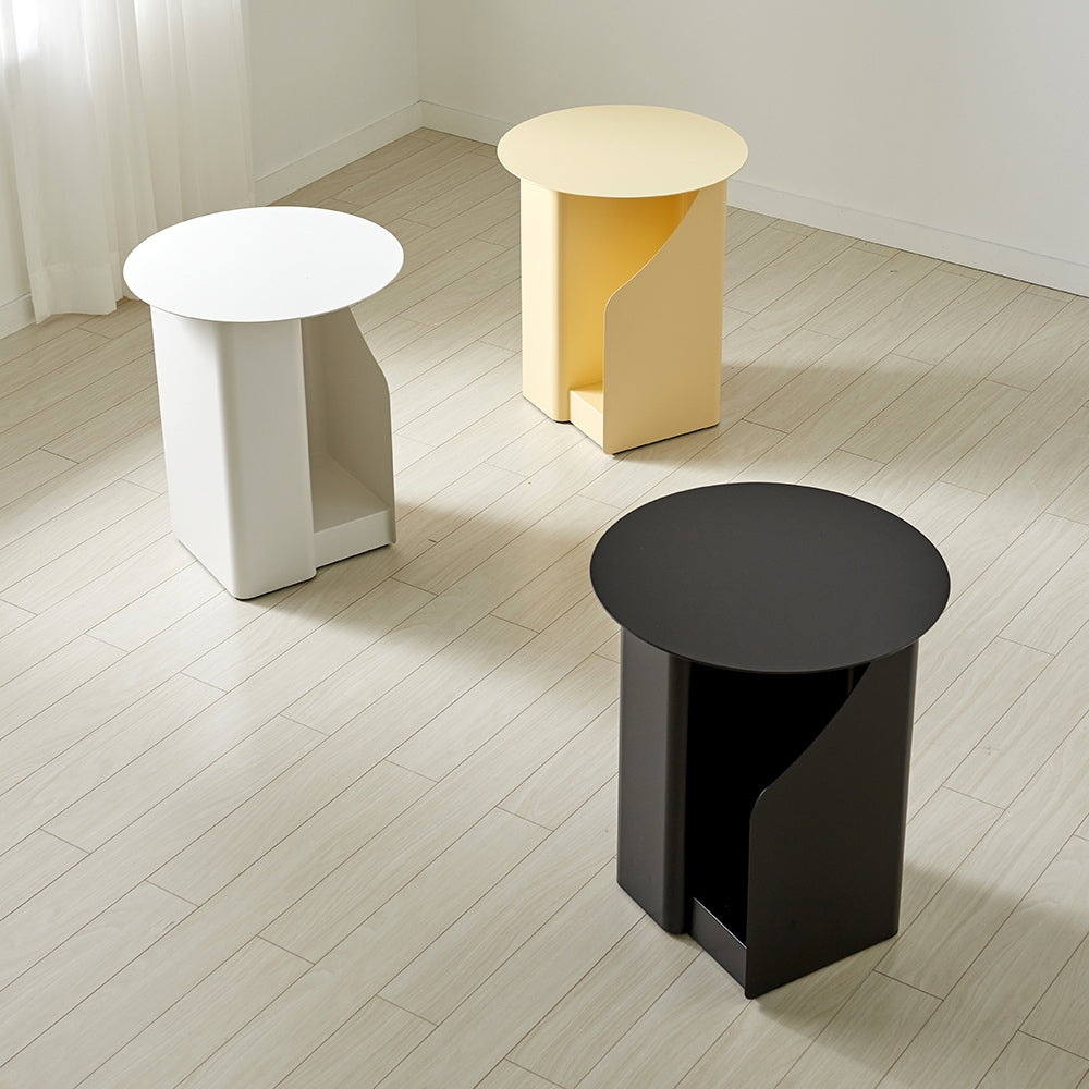 Round Side Table with Built-In Bookshelf