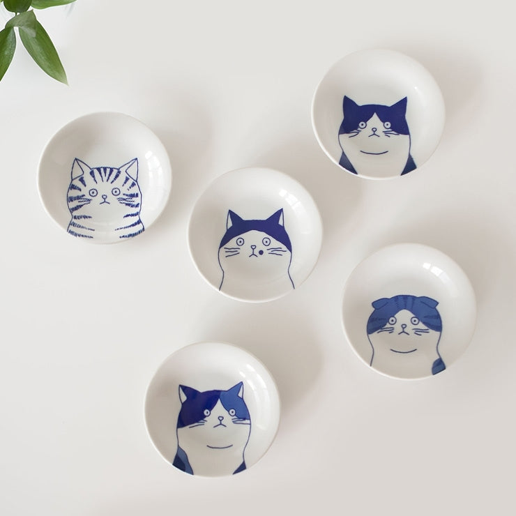 Cat Illustration Porcelain Dish Set – 5 Piece