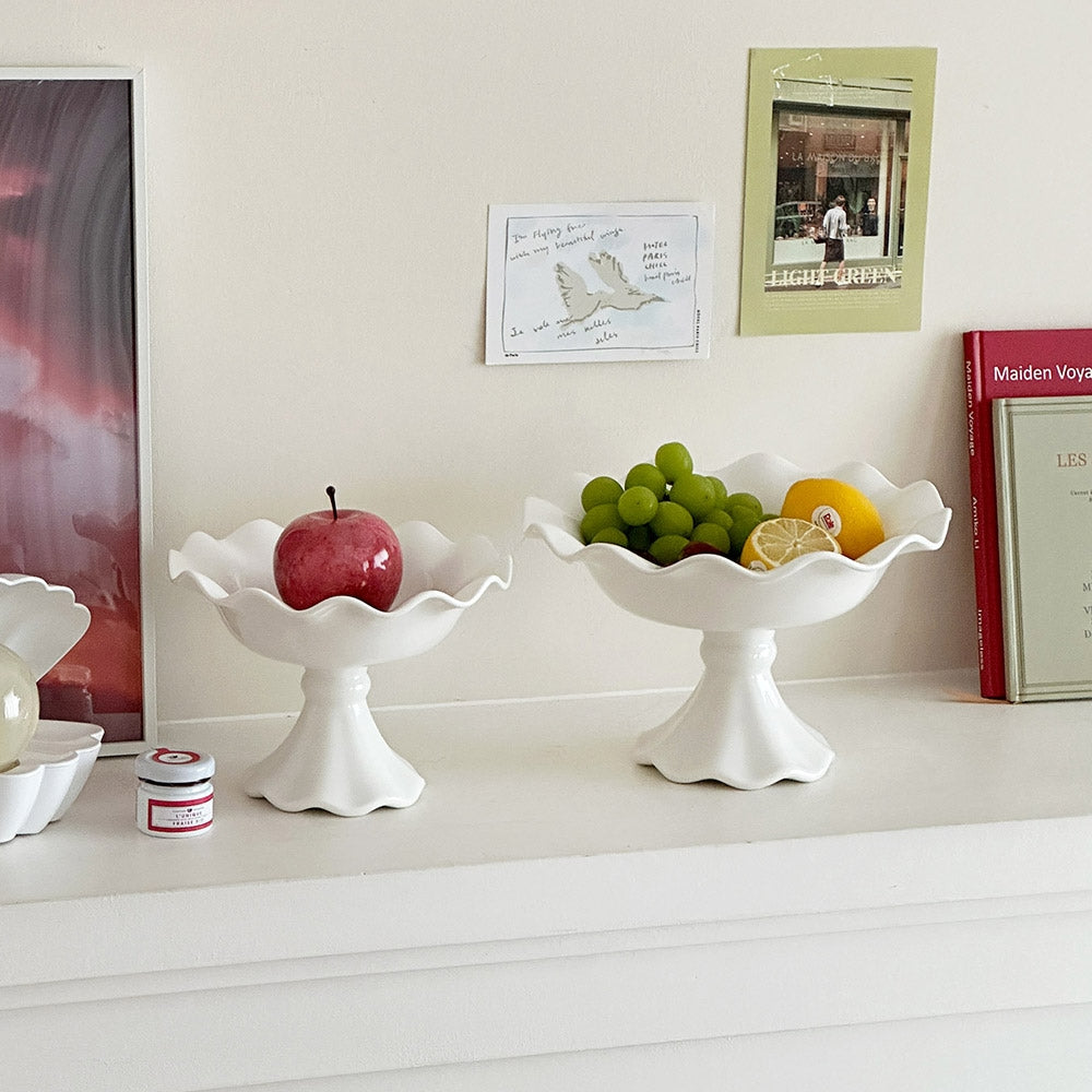 Fluted Ceramic Pedestal Tray
