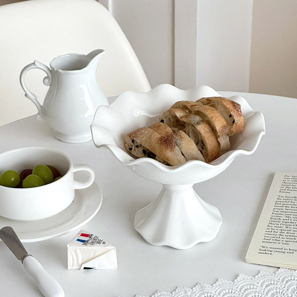 Fluted Ceramic Pedestal Tray