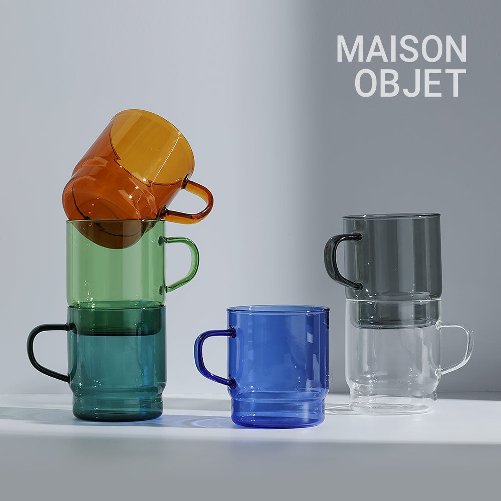 Stackable Colored Glass Mug Set of 2