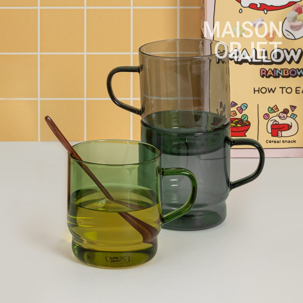 Stackable Colored Glass Mug Set of 2
