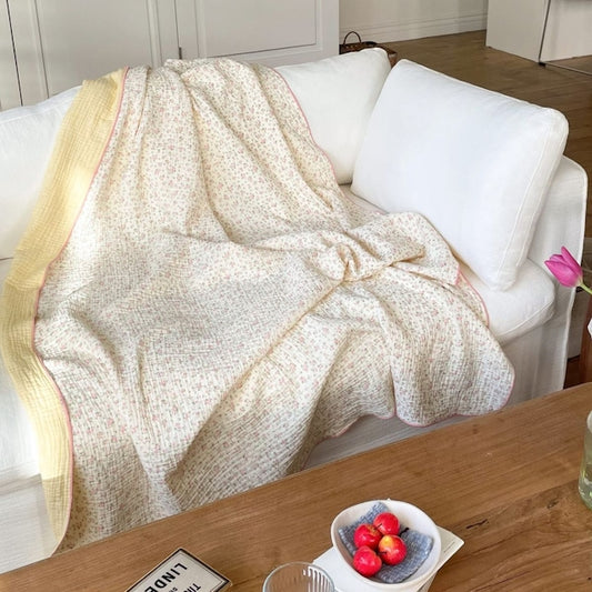 Small Floral Check 4-Layer Gauze Blanket