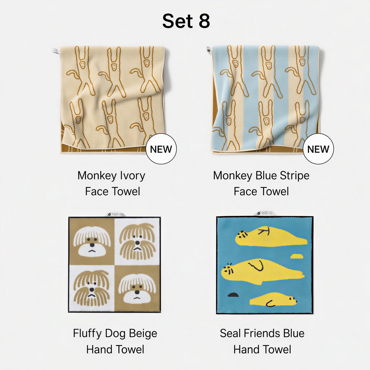 Warmgrey Tail Face & Hand Towel Gift Set (4-Piece)