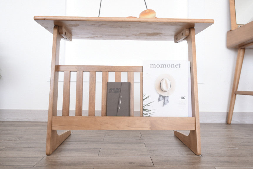 Wooden Side Table with Magazine Rack