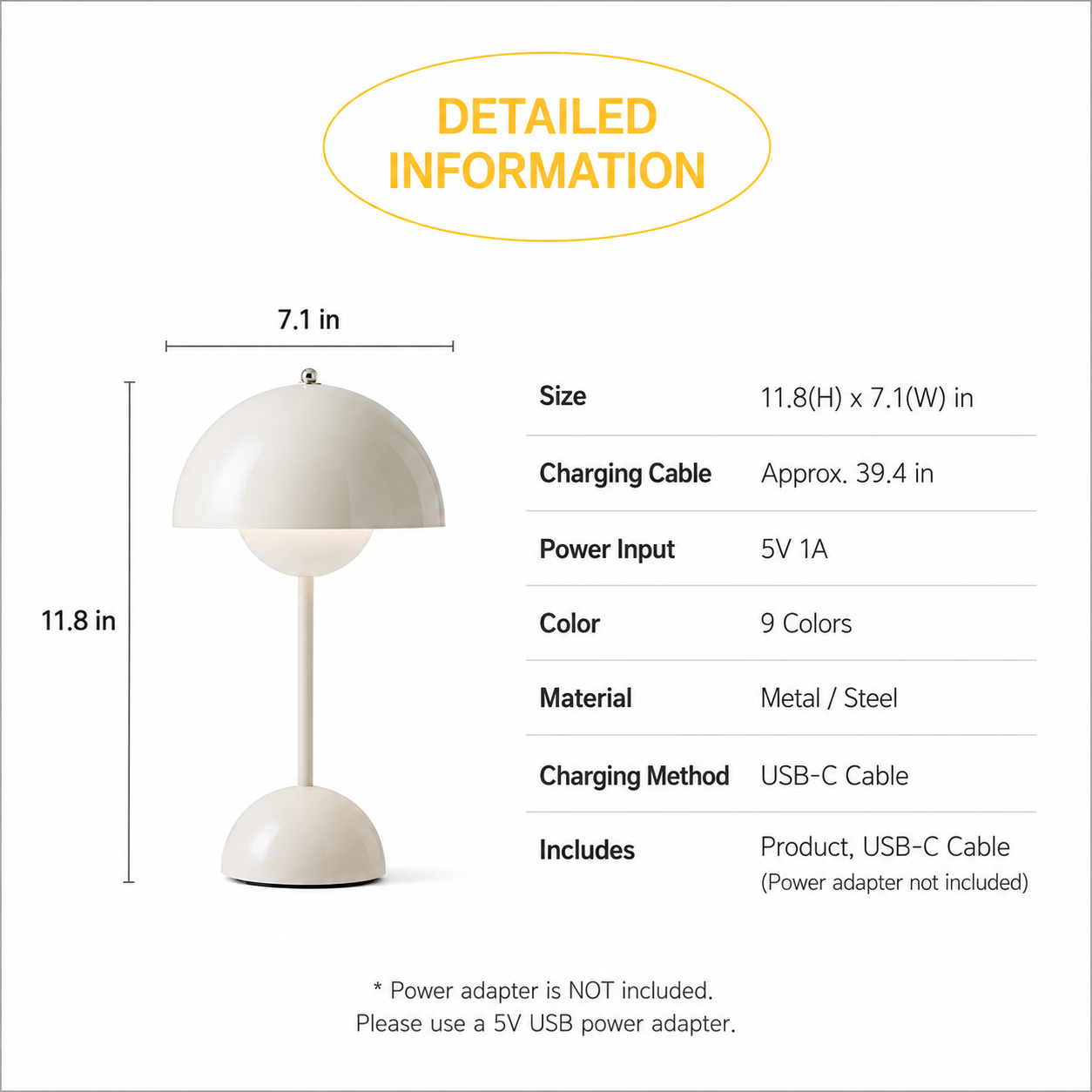 Wireless Rechargeable Mushroom Table Lamp