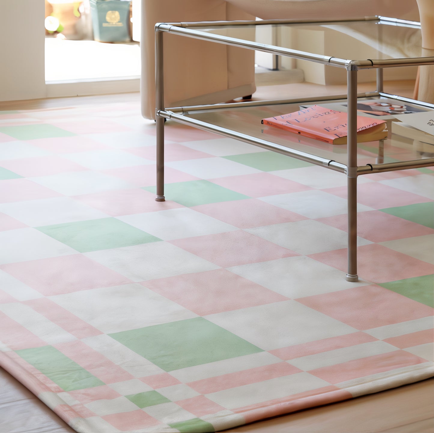 Green-pink Checkerboard Rug