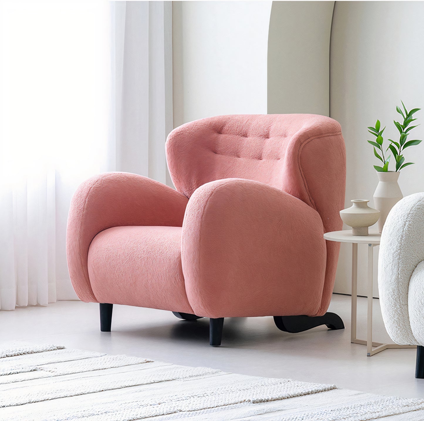Bouclé Deep Seat Lounge Chair (With Ottoman)