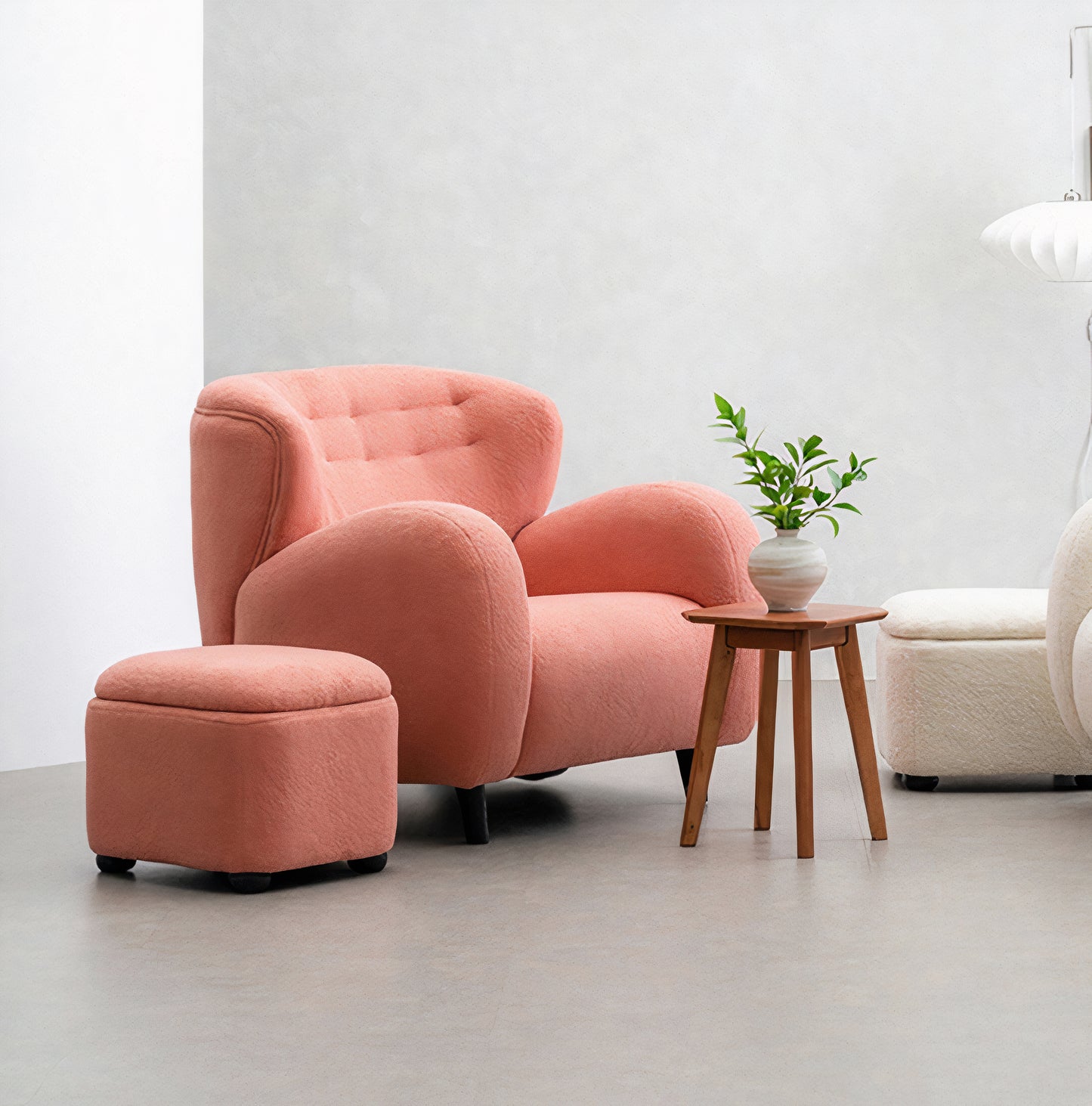 Bouclé Deep Seat Lounge Chair (With Ottoman)