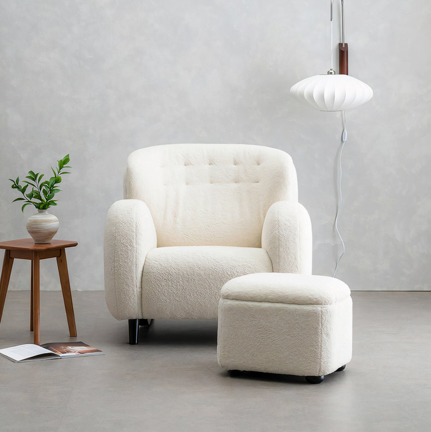 Bouclé Deep Seat Lounge Chair (With Ottoman)