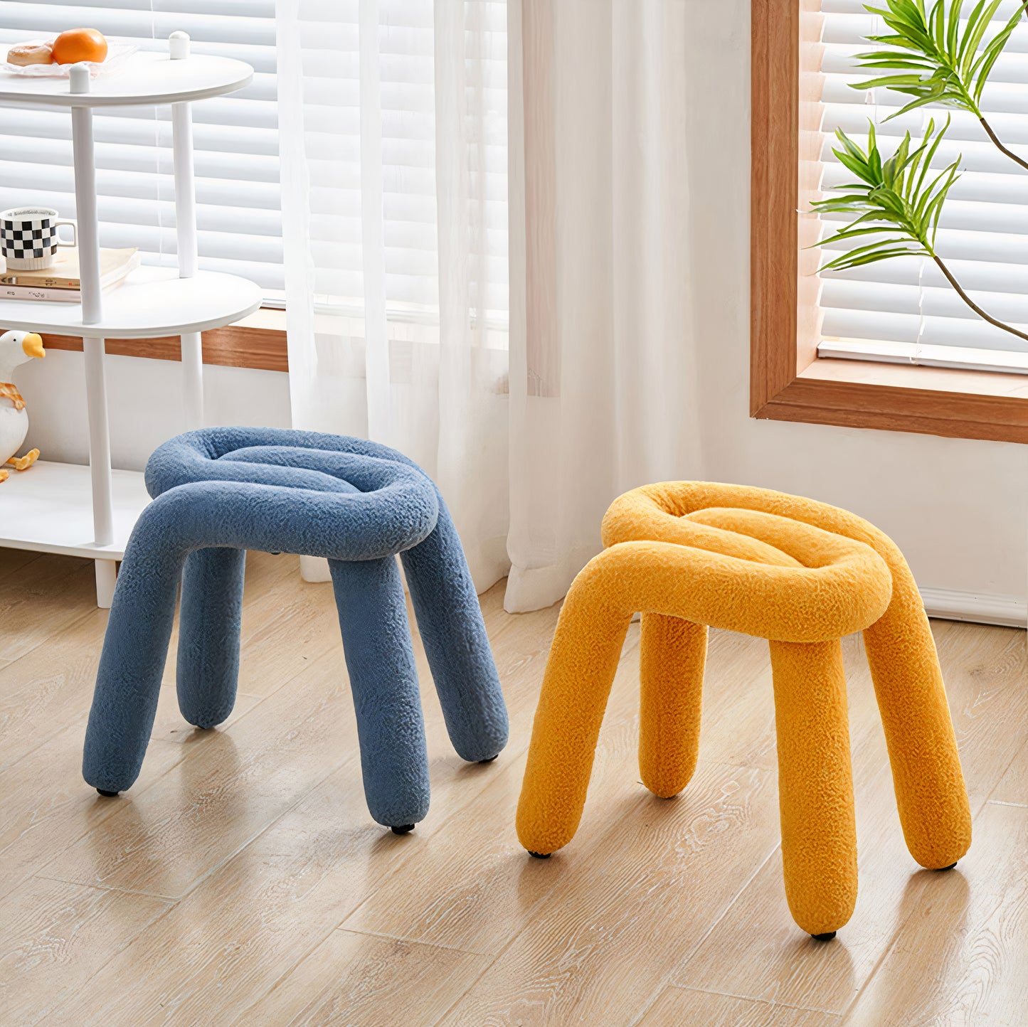 Curved Bouclé Fabric Stool