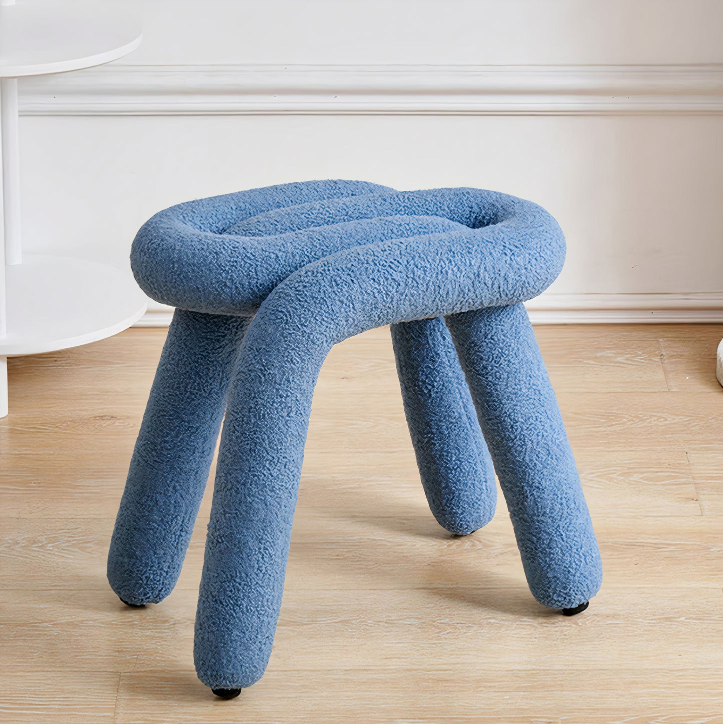 Curved Bouclé Fabric Stool