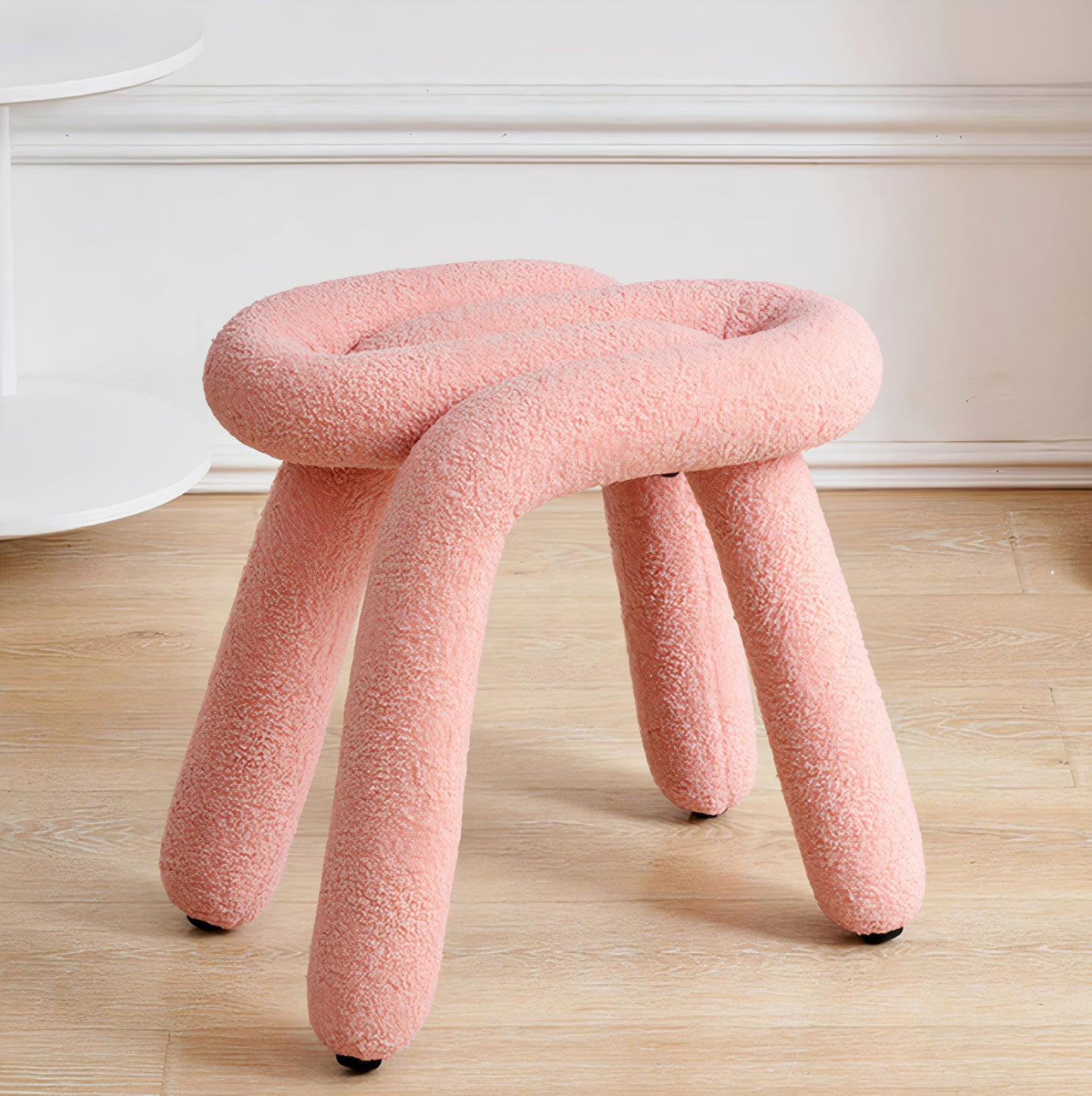 Curved Bouclé Fabric Stool