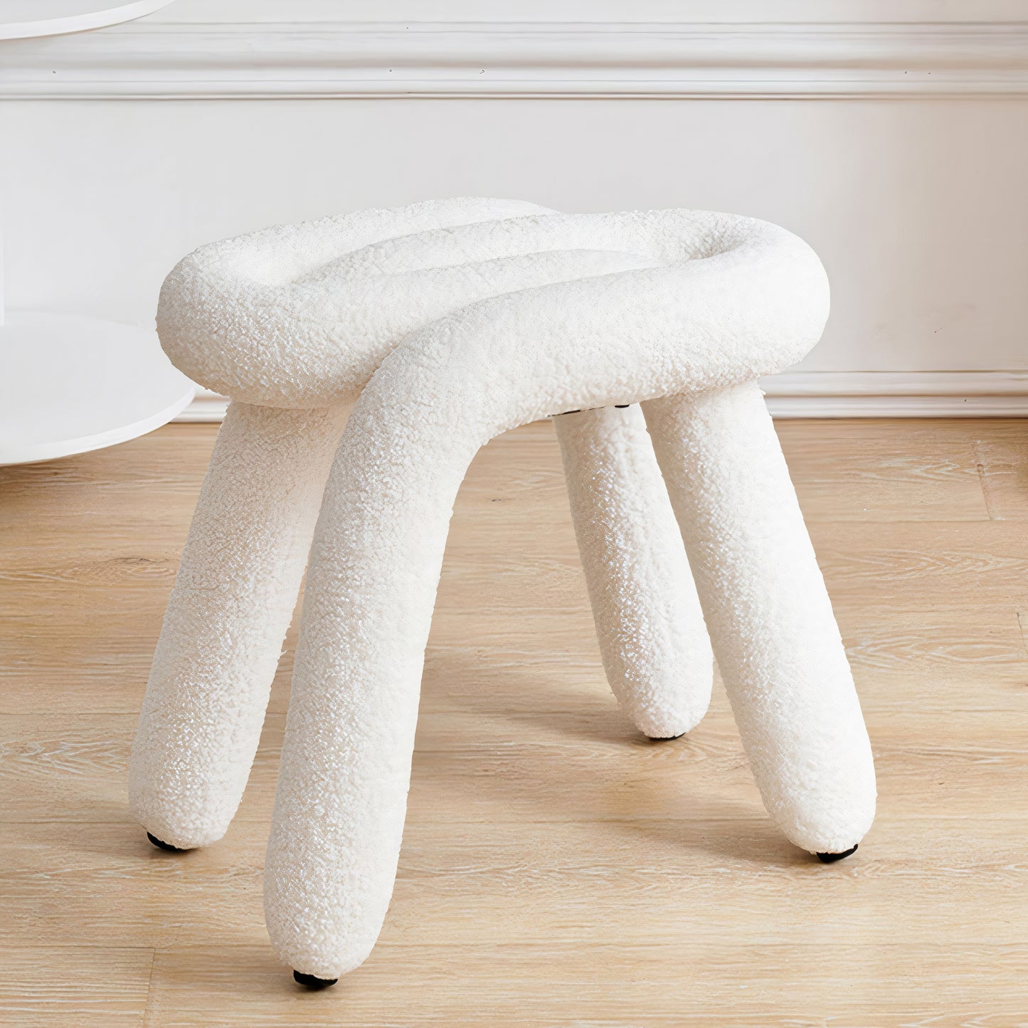Curved Bouclé Fabric Stool