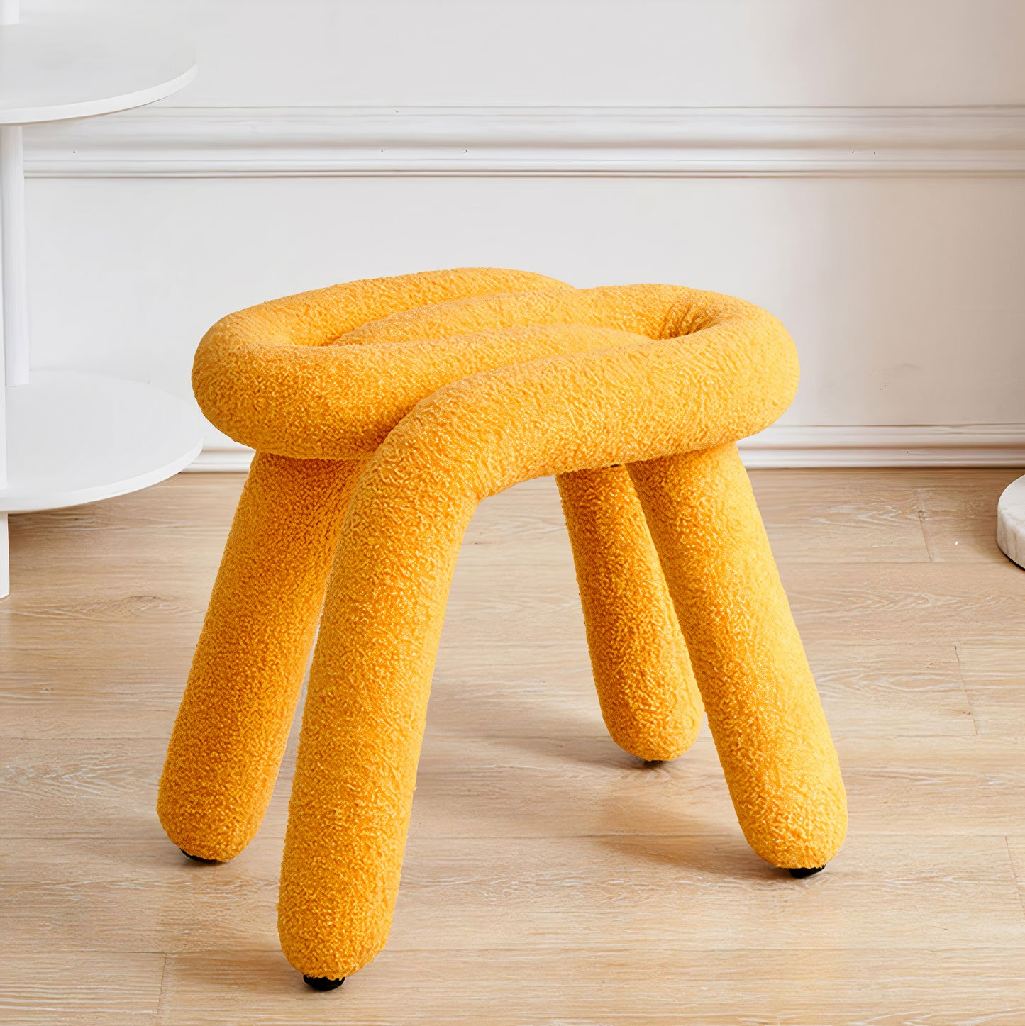 Curved Bouclé Fabric Stool
