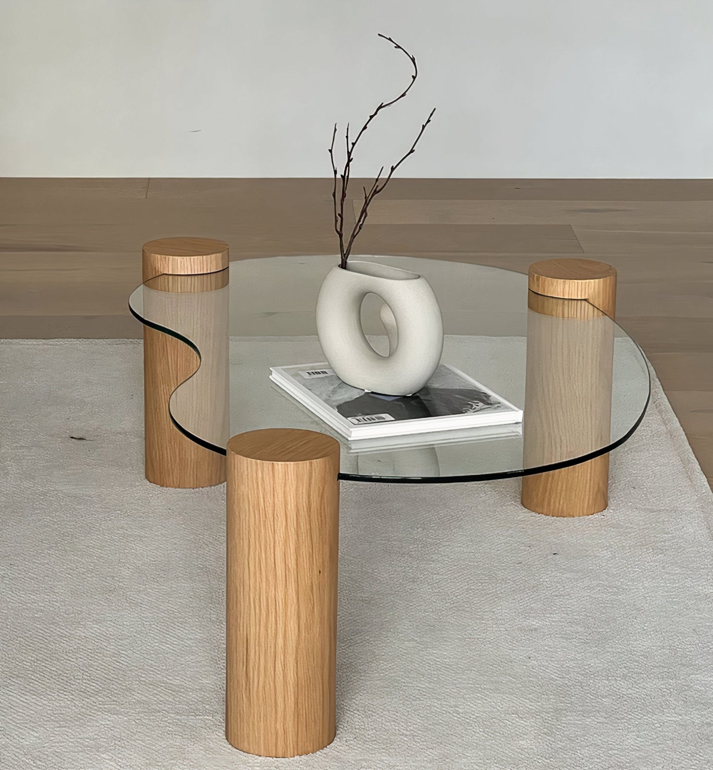 Glass Coffee Table with Wooden Legs