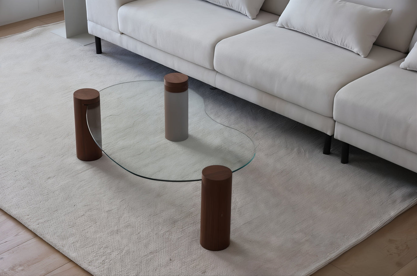 Glass Coffee Table with Wooden Legs