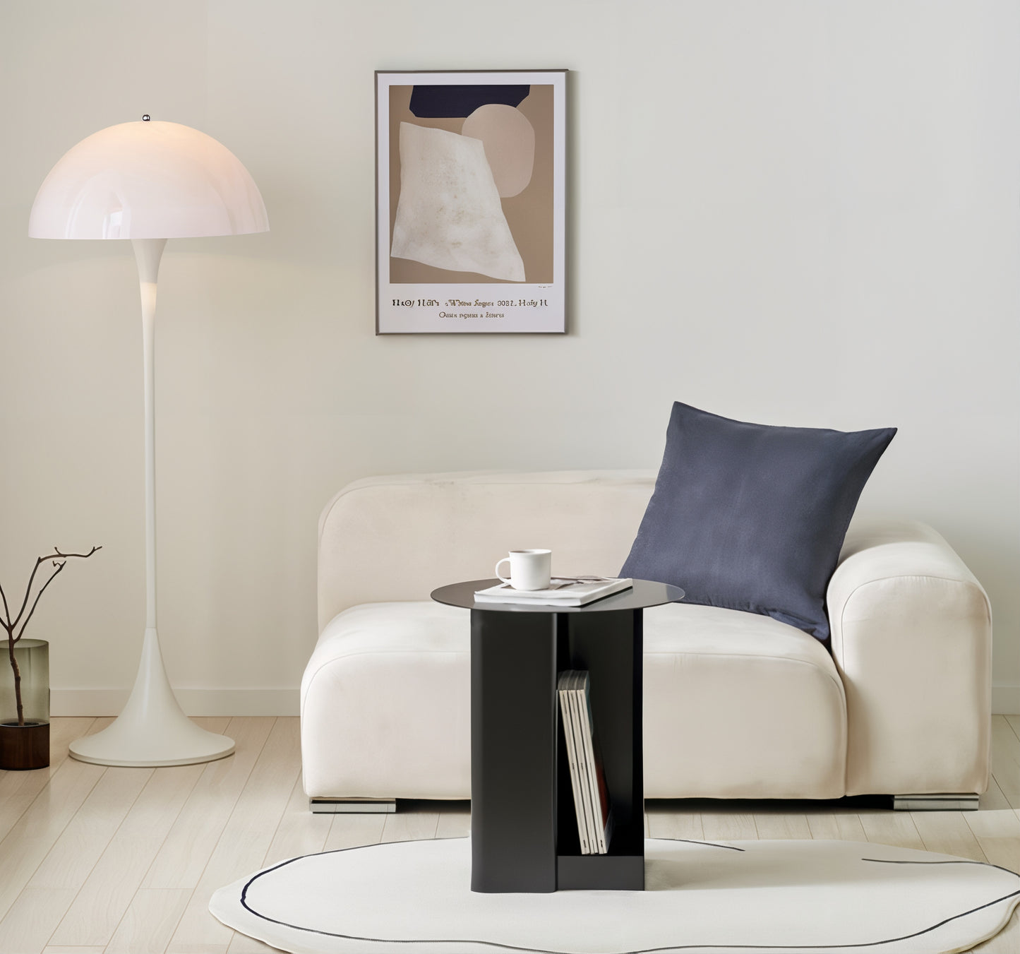 Round Side Table with Built-In Bookshelf