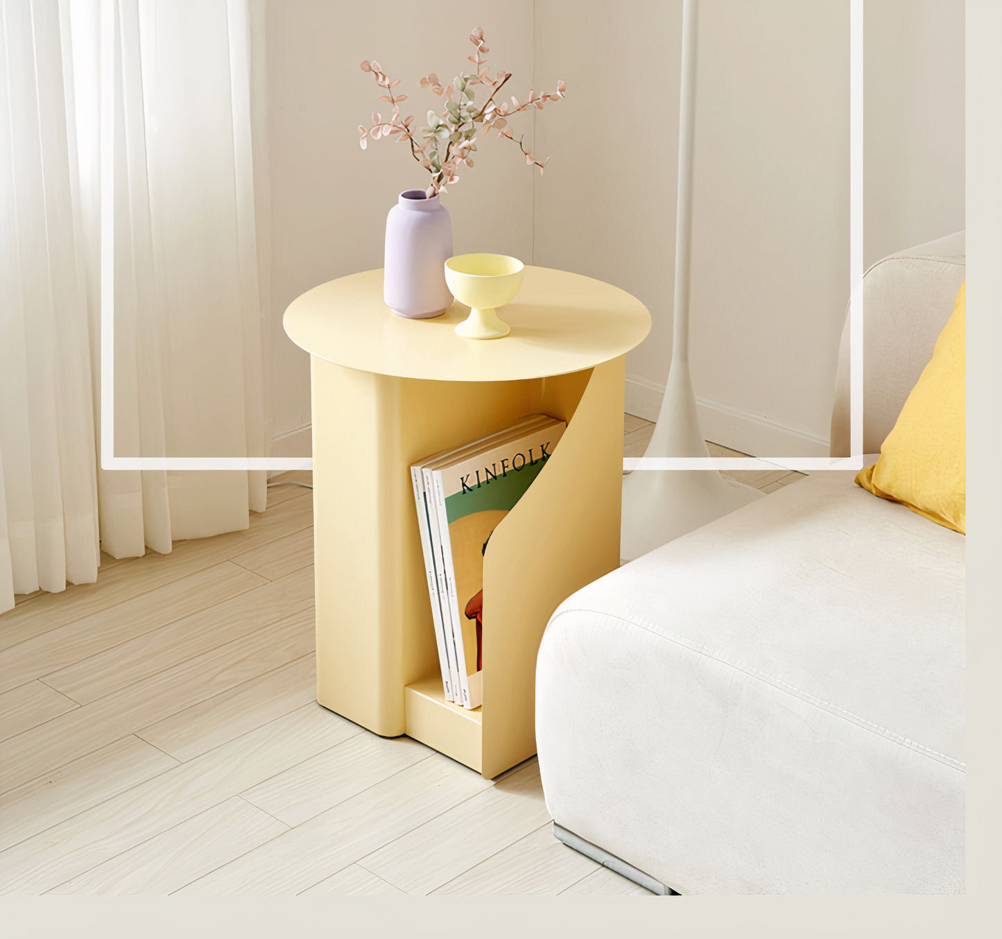 Round Side Table with Built-In Bookshelf