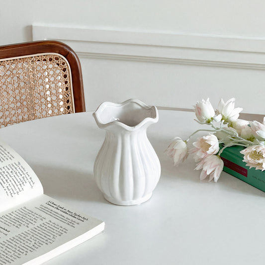 Short Pleated White Vase