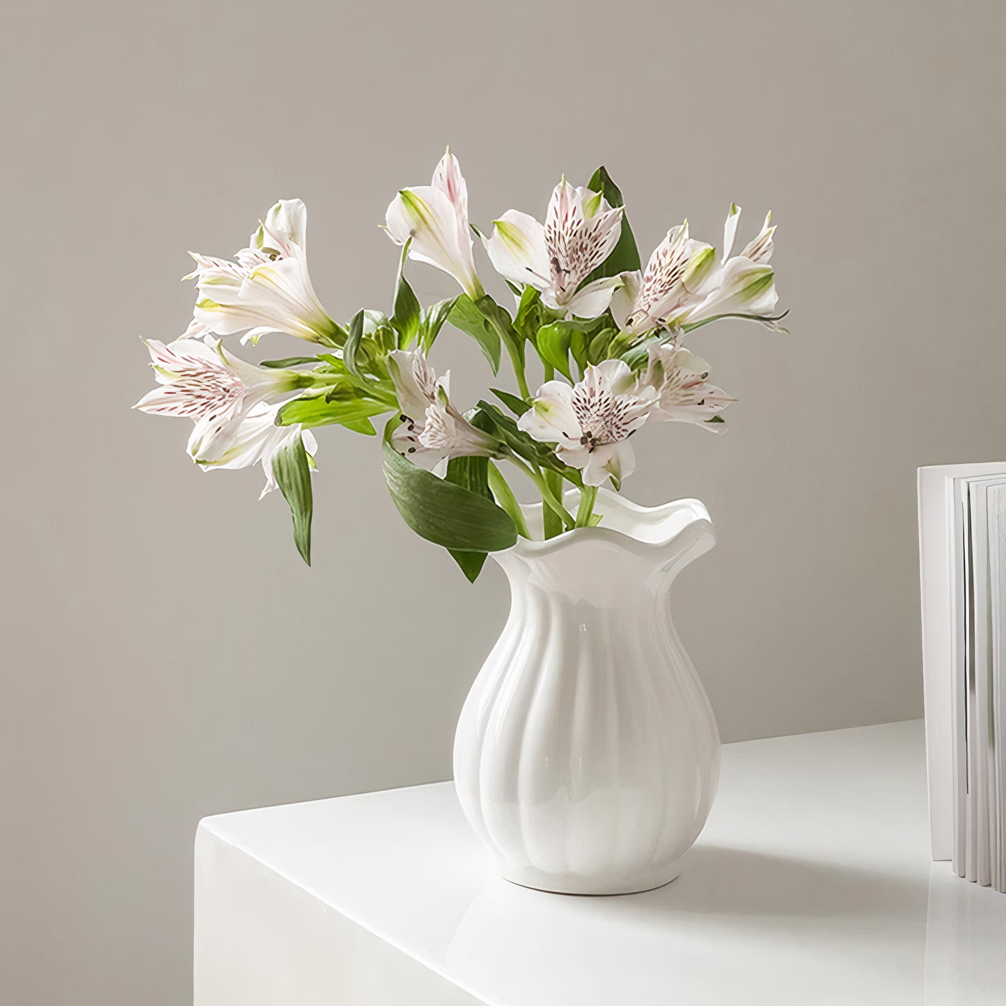 Short Pleated White Vase