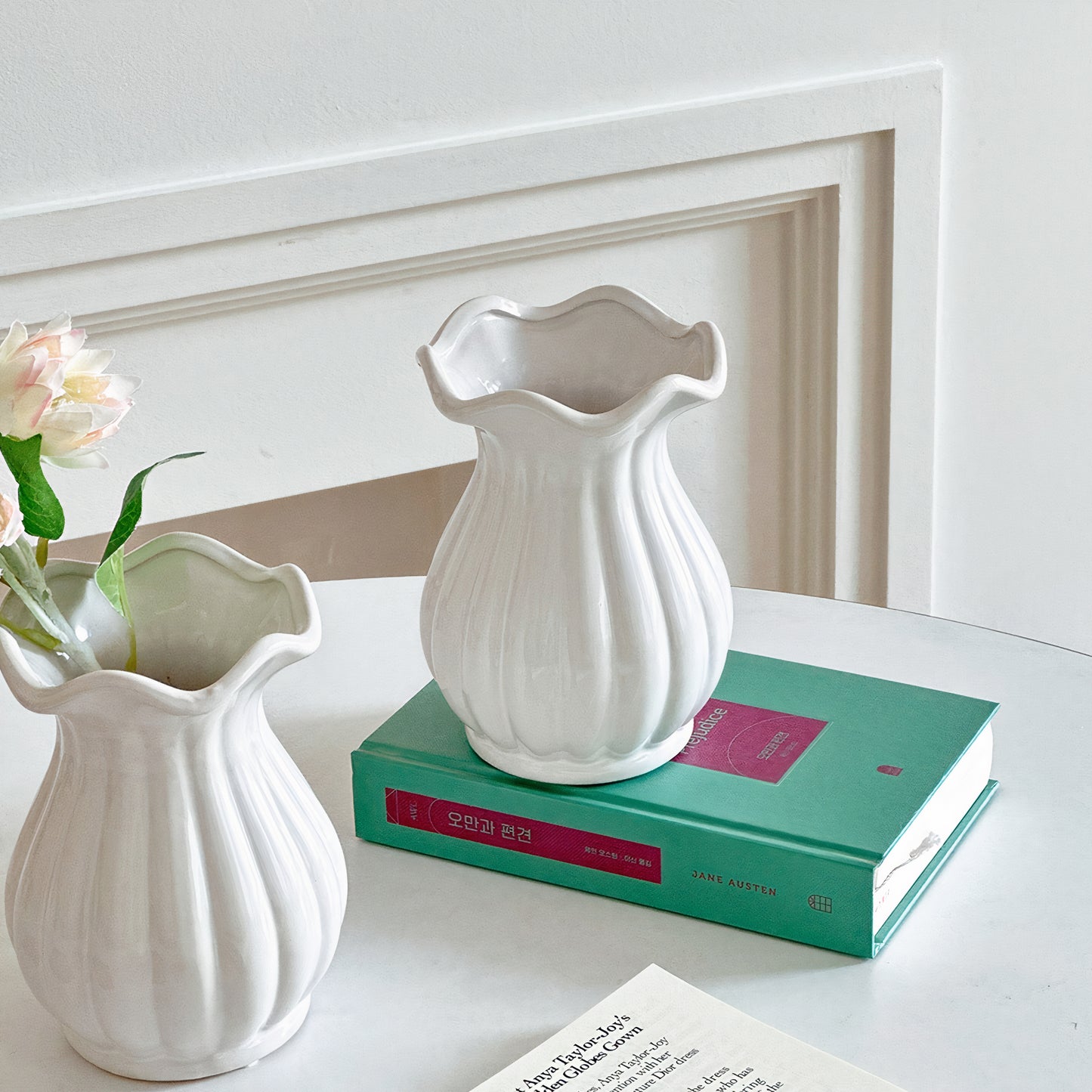 Short Pleated White Vase