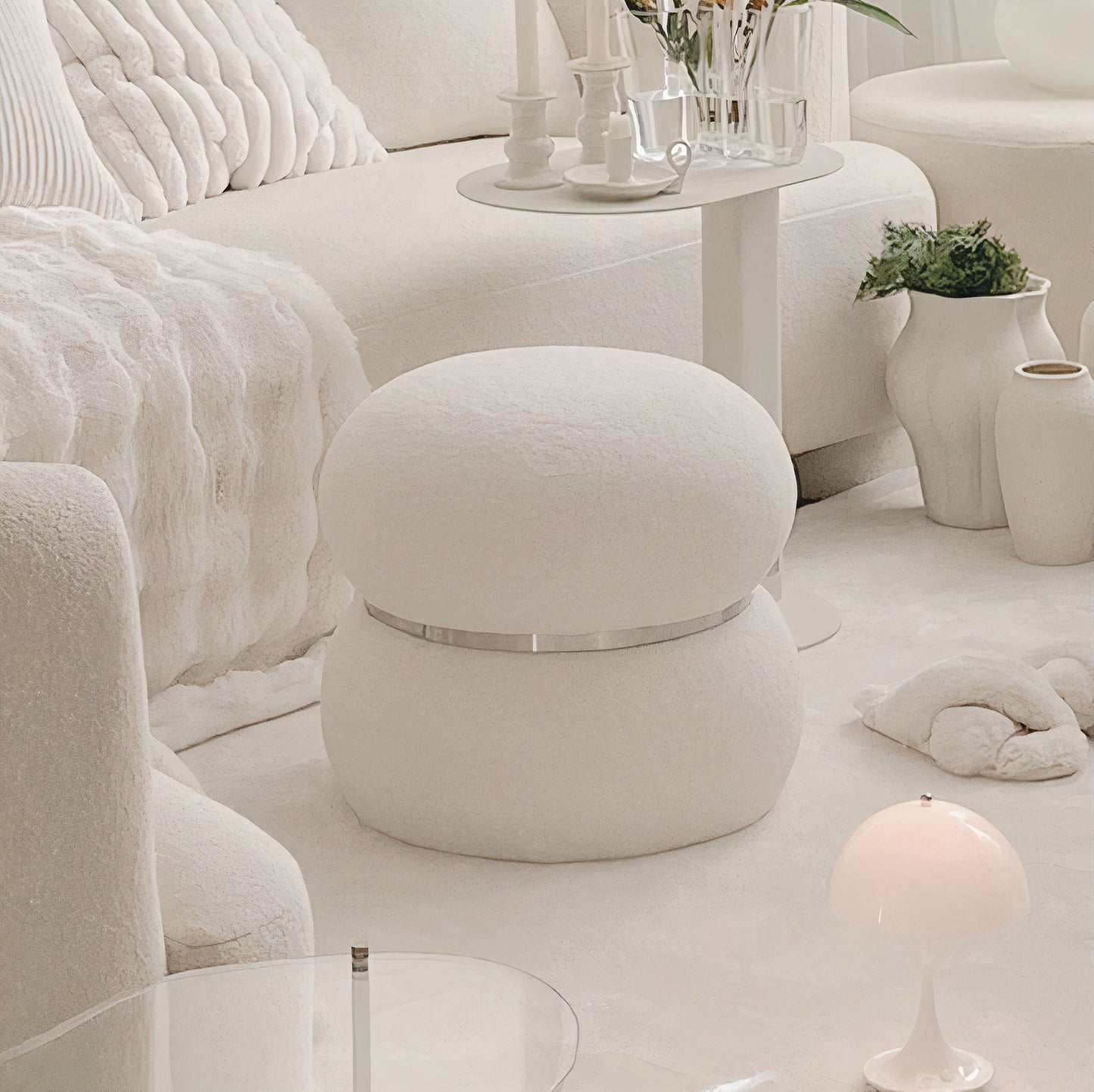 Ivory Bouclé Bubble Stool