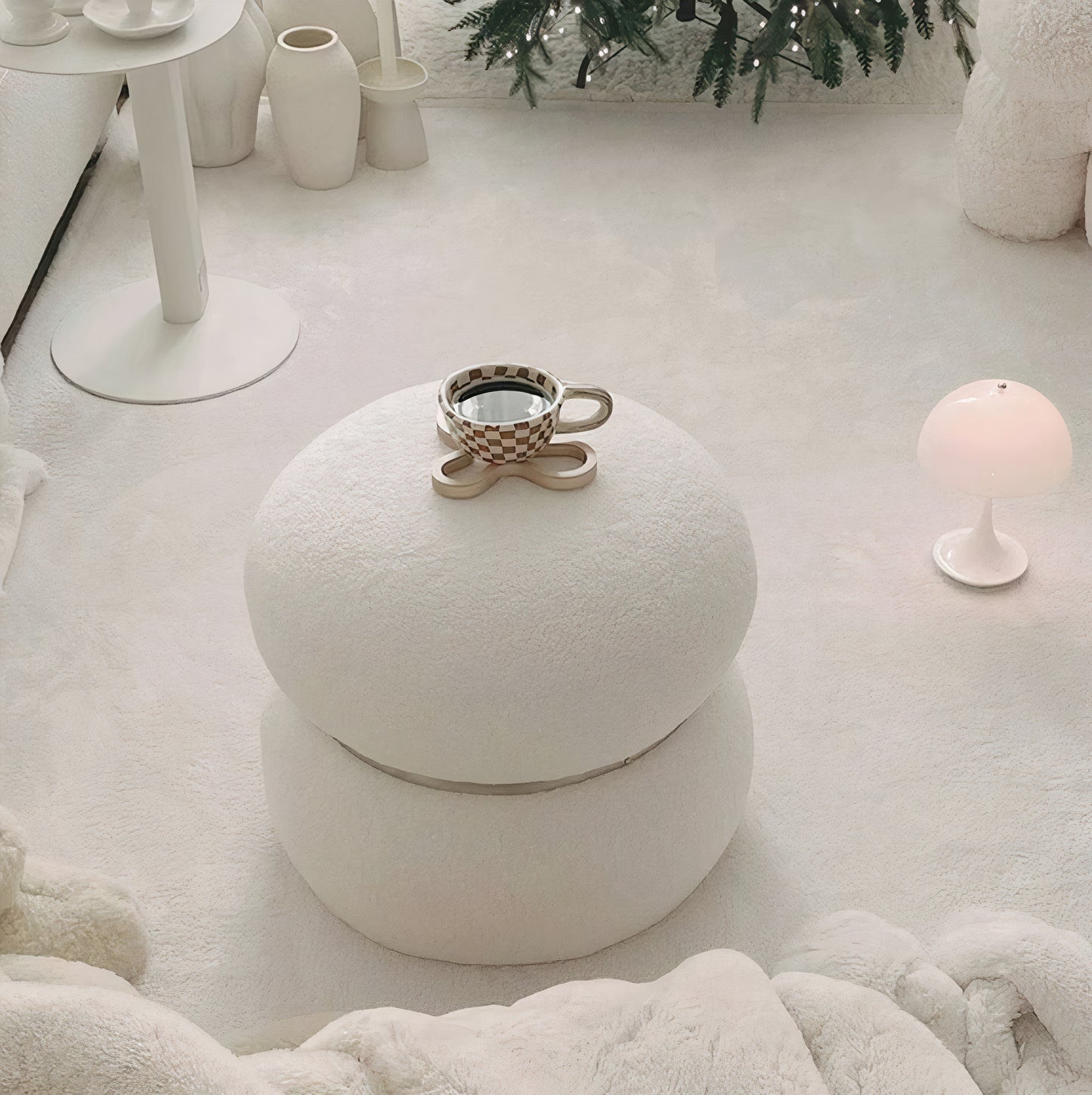 Ivory Bouclé Bubble Stool