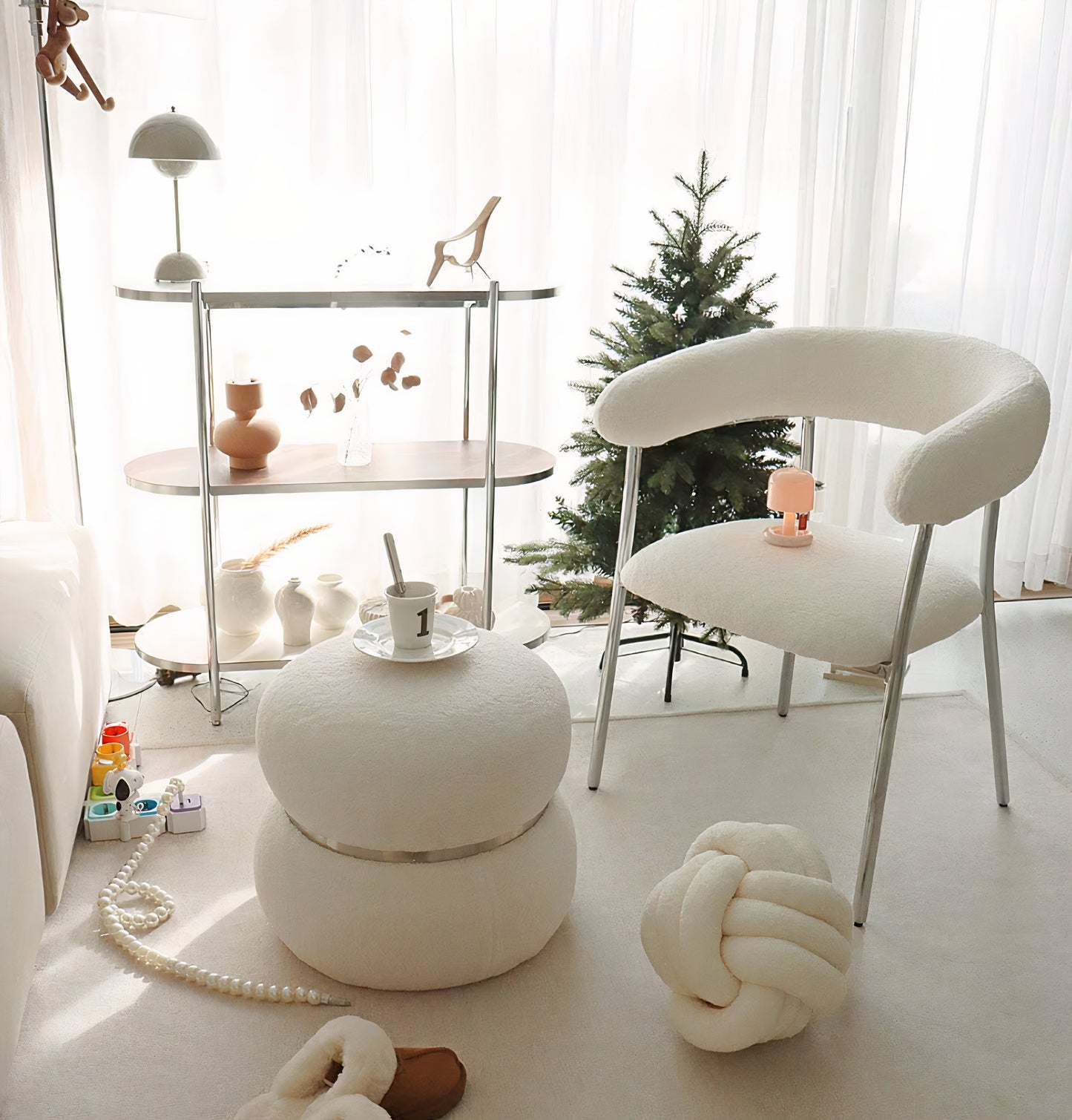 Ivory Bouclé Bubble Stool