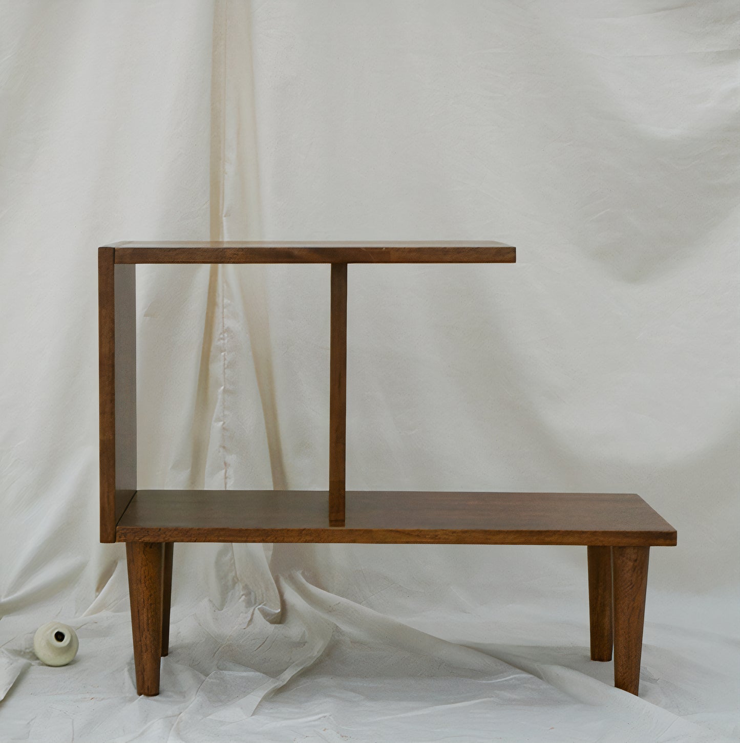 Low C-Shape Wood Vinyl Side Table