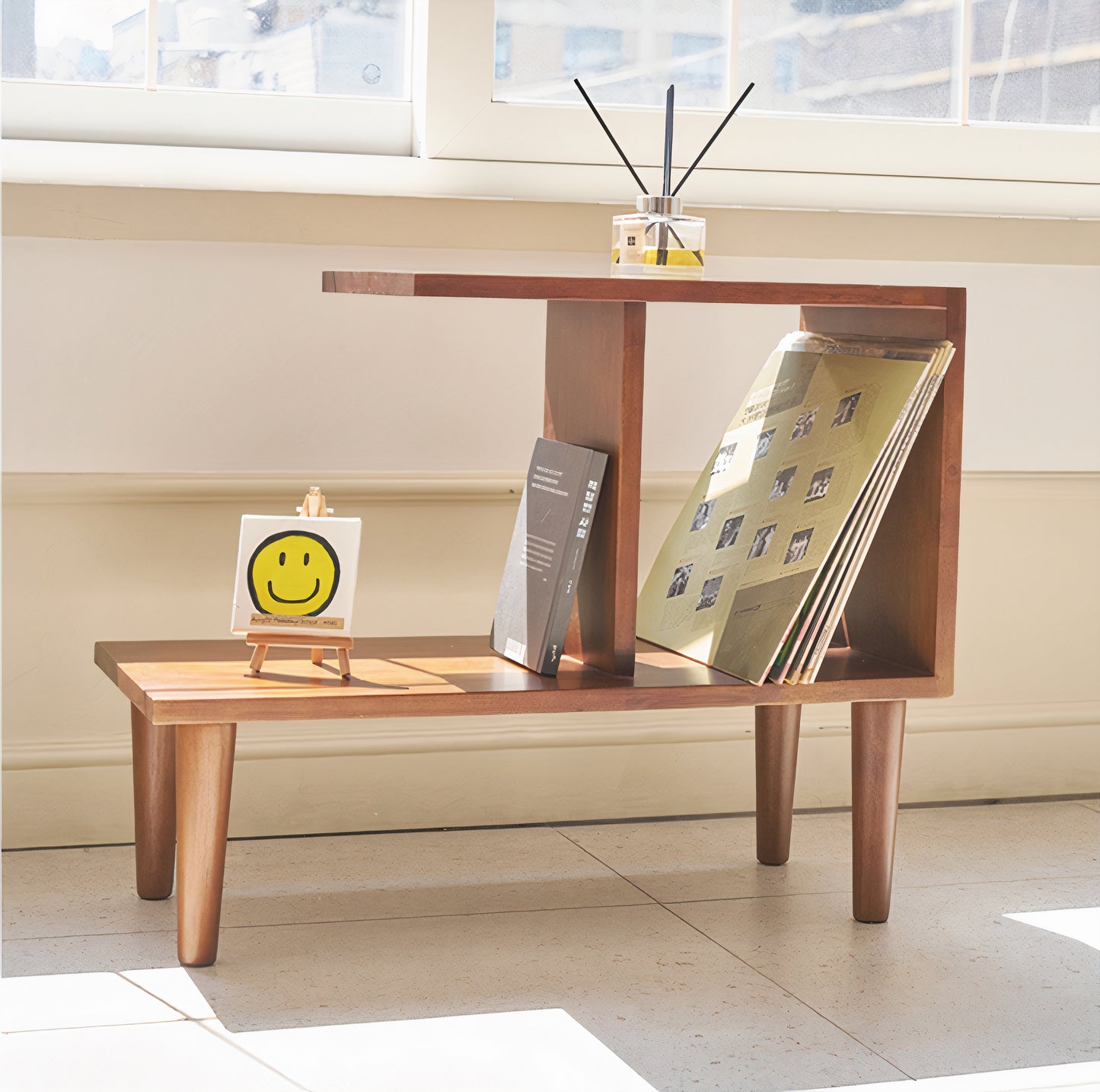 Low C-Shape Wood Vinyl Side Table