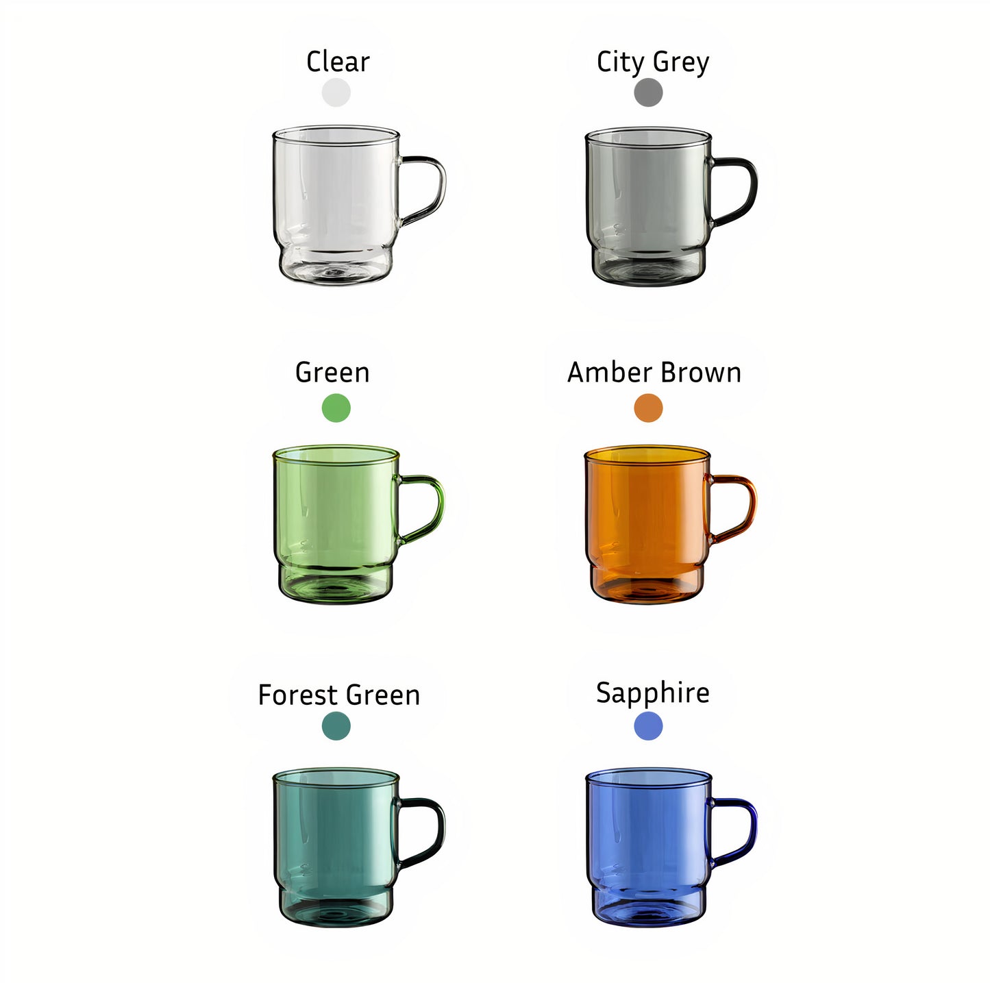 Stackable Colored Glass Mug Set of 2